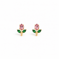 Dainty Tulip Earrings - Pink Green