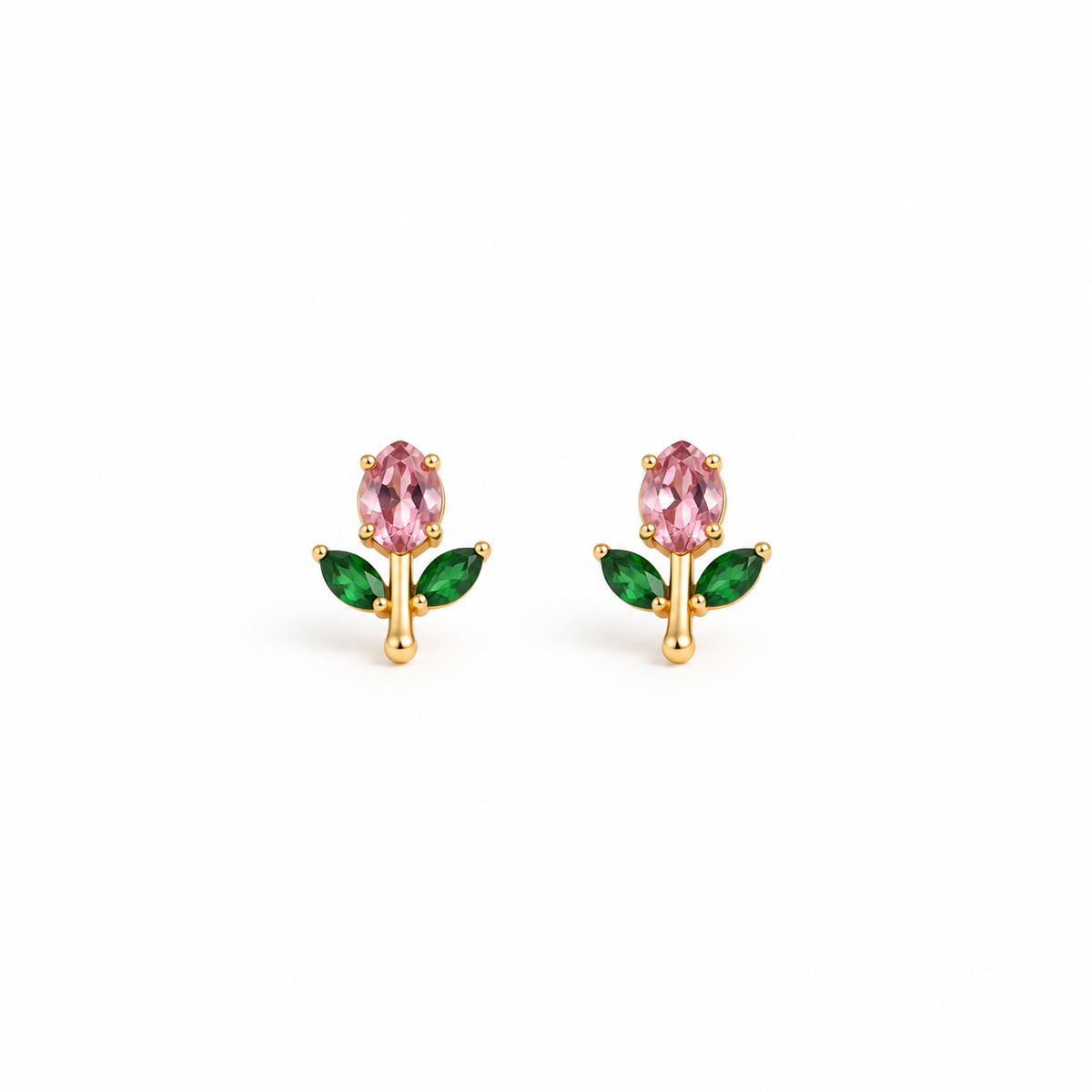 Dainty Tulip Earrings - Pink Green