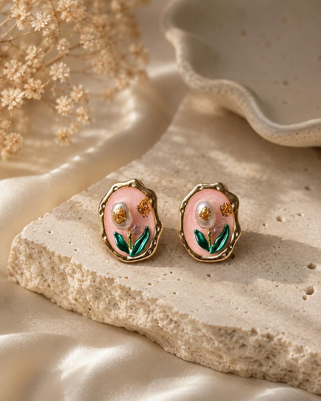 Blush Flora Statement Earrings