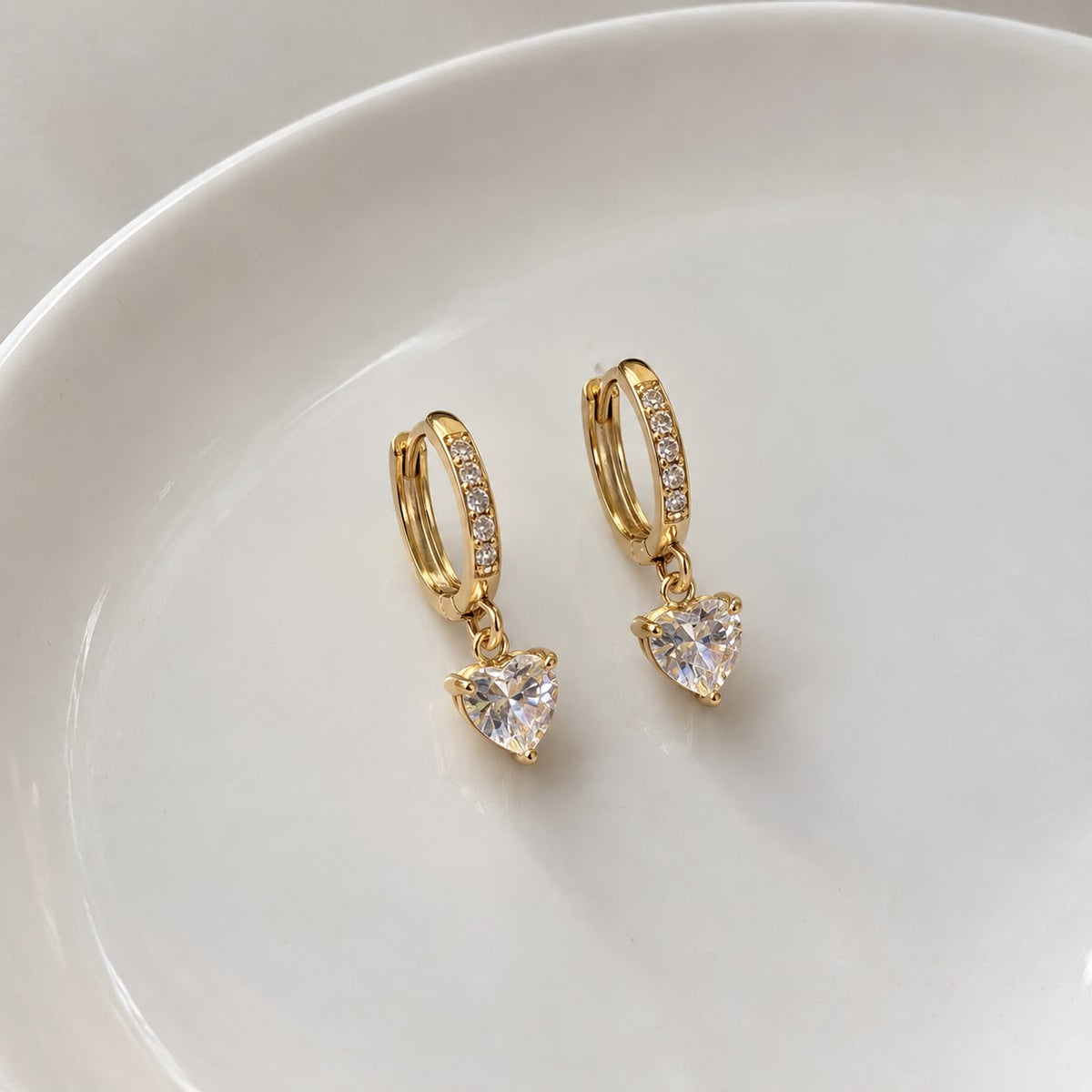 Crystal Heart Huggie Earrings