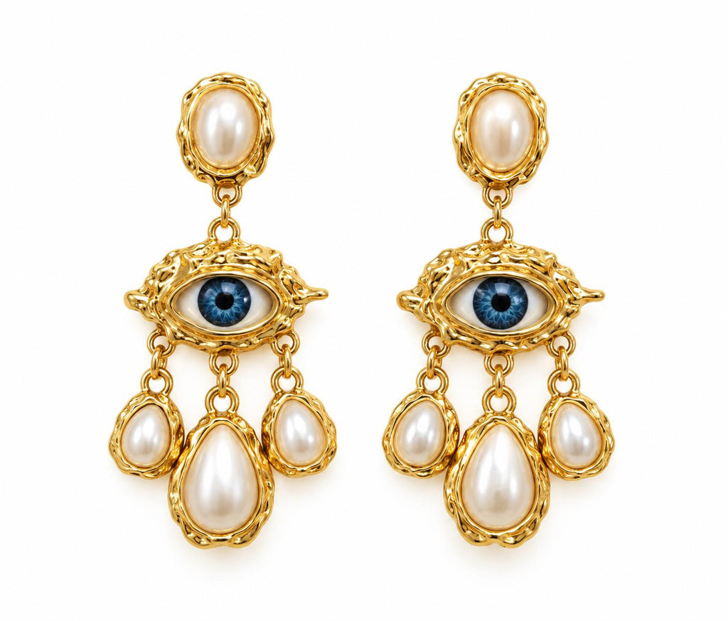 Evil Eye Pearl Earrings