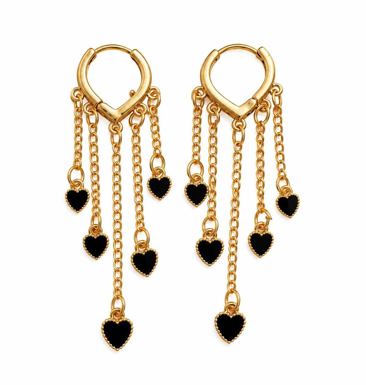 Black Heart Chain Drop Earrings