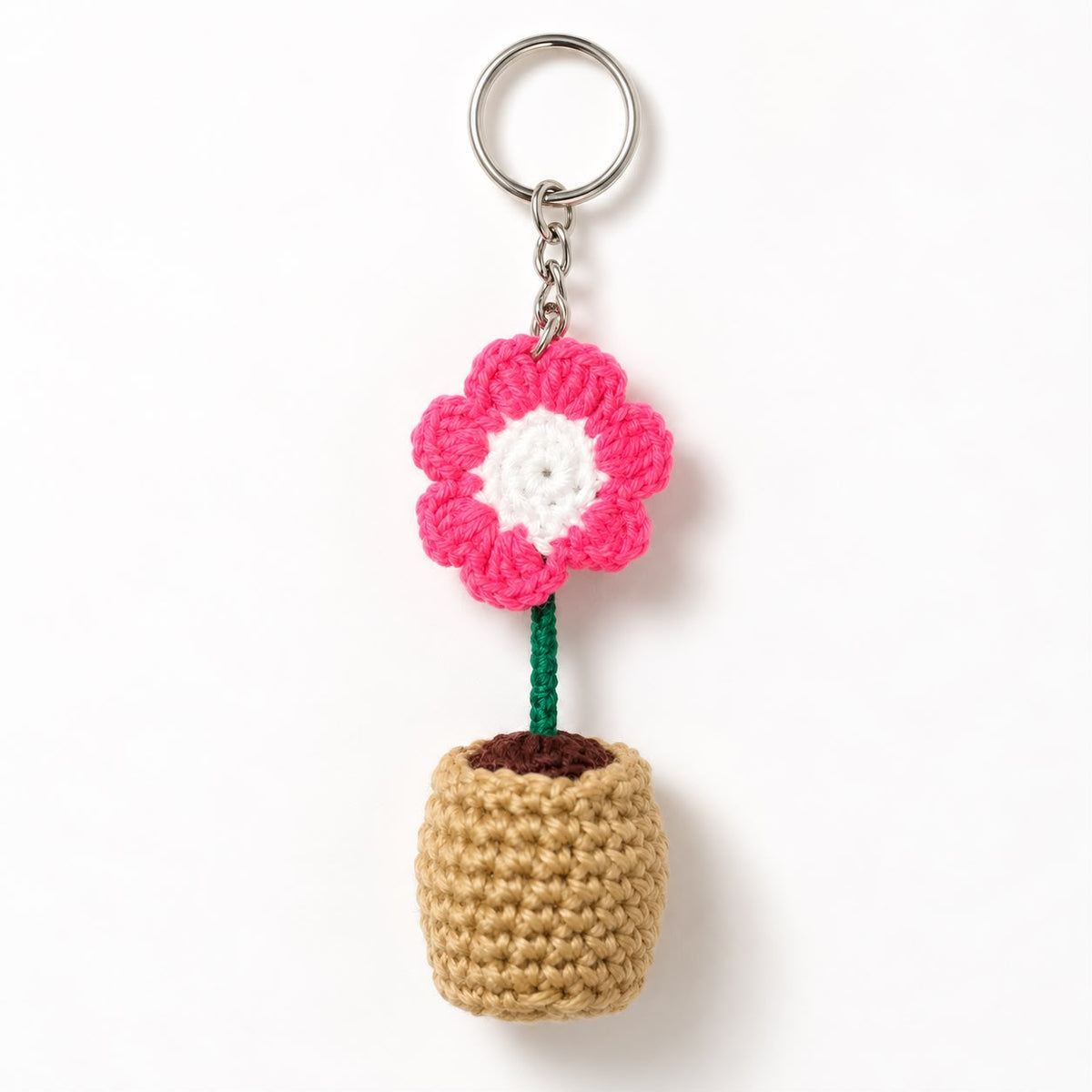Pink Flower Crochet Bag Charm
