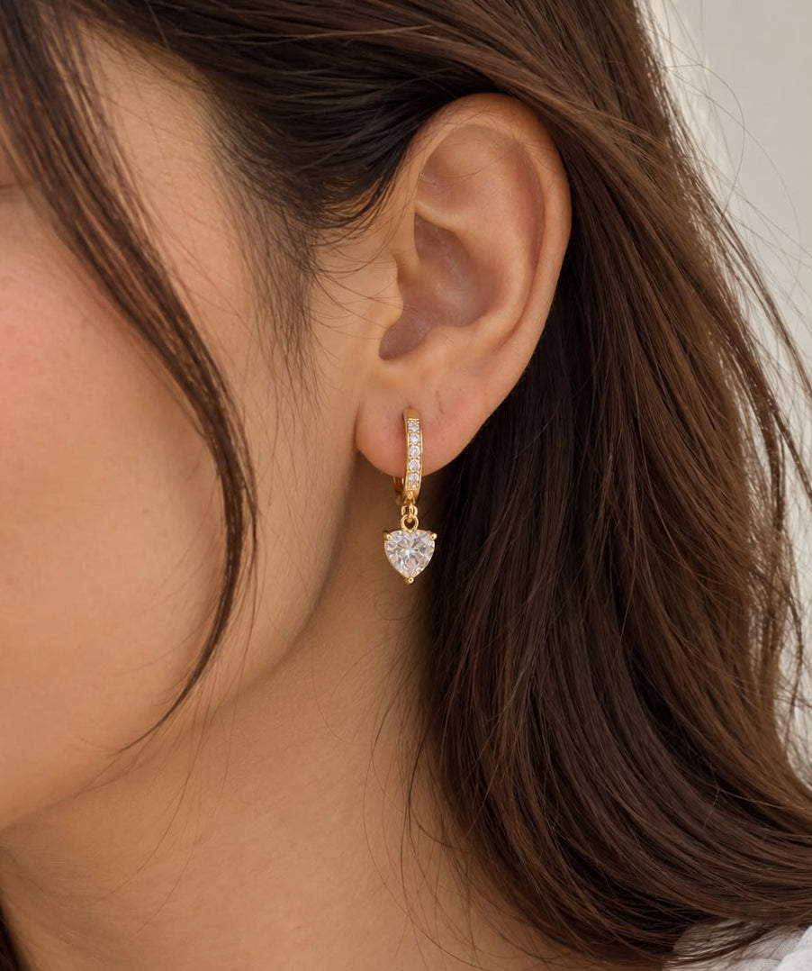 Crystal Heart Huggie Earrings