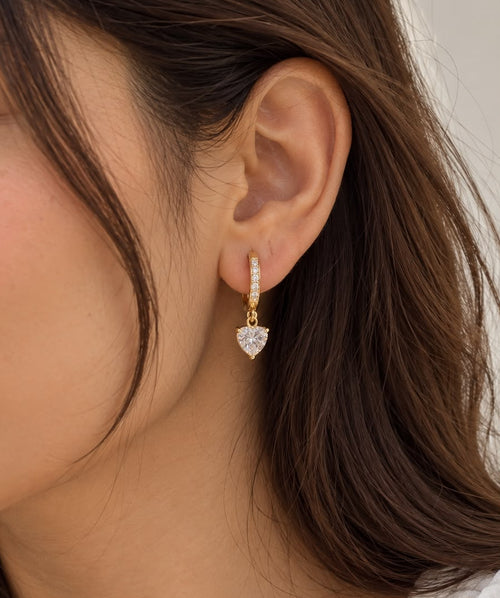 Crystal Heart Huggie Earrings
