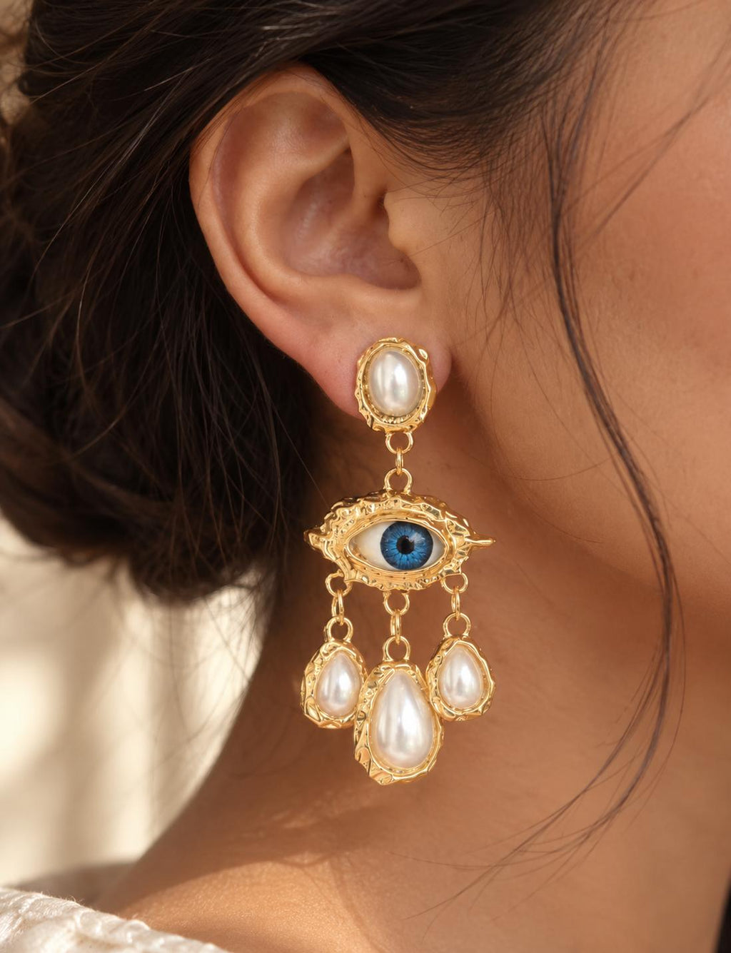 Evil Eye Pearl Earrings